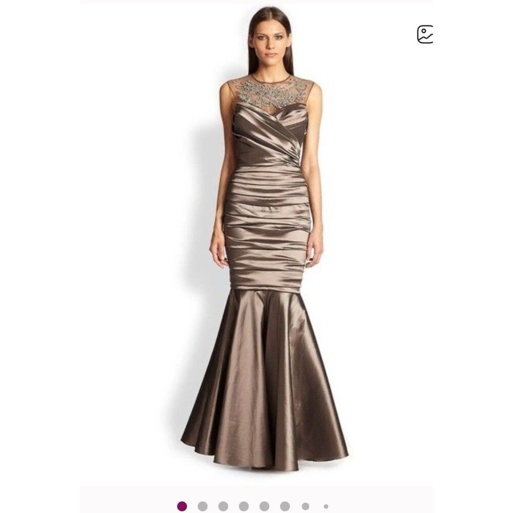 Teri Jon By Rickie Freeman Size 8 Bronze Taupe Evening Gown Mermaid Designer